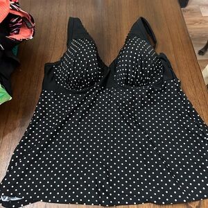 Lane Bryant Black and White Polka Dot Tankini Top